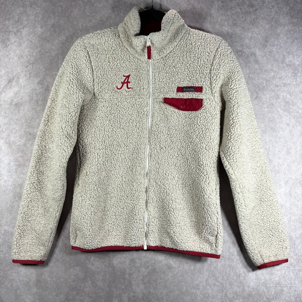 Columbia Alabama Crimson Tide Jacket Womens XS Cream Sherpa Fleece Full Zip NCAA